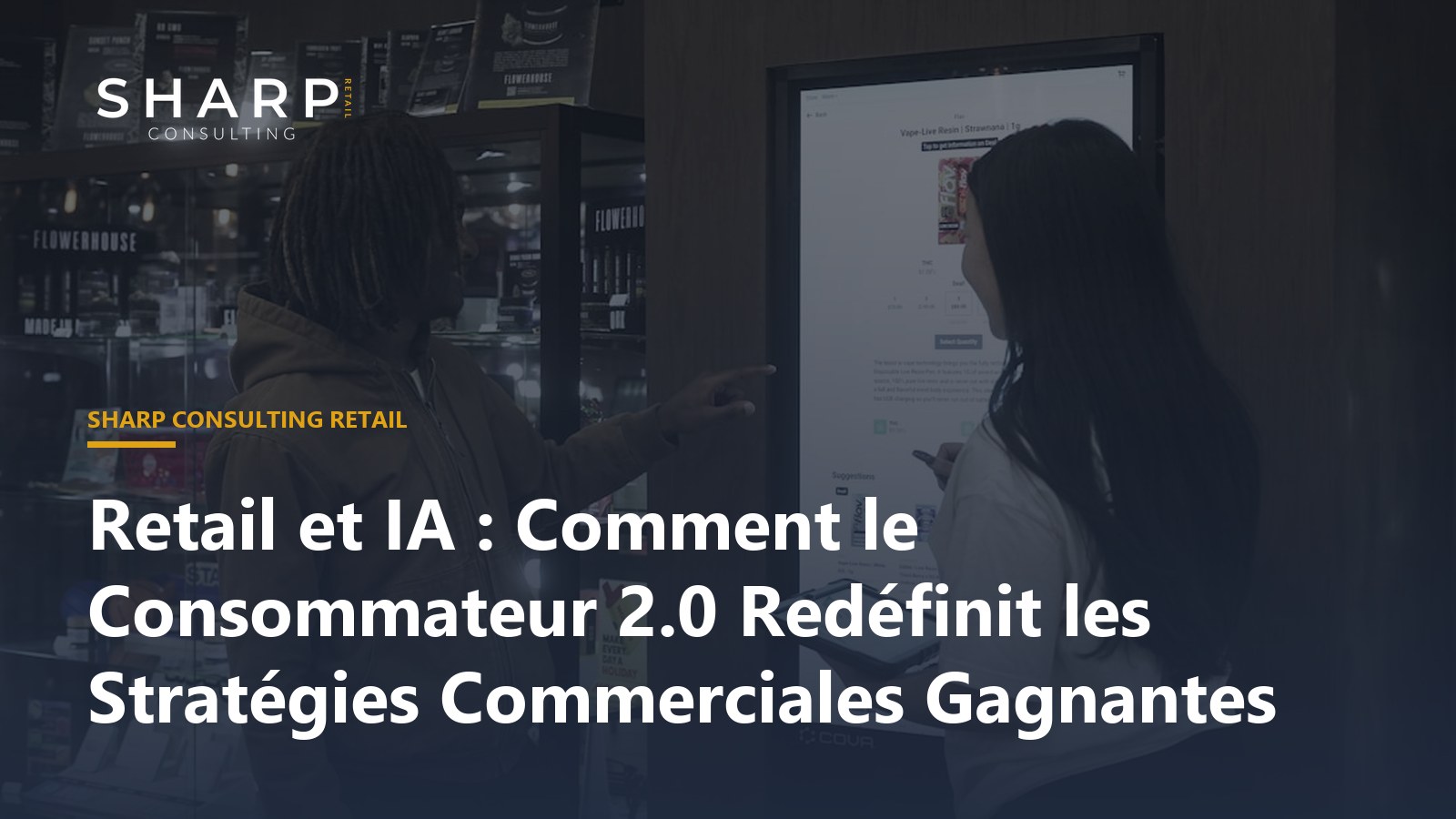 Client utilisant son smartphone pour optimiser ses achats en magasin moderne.