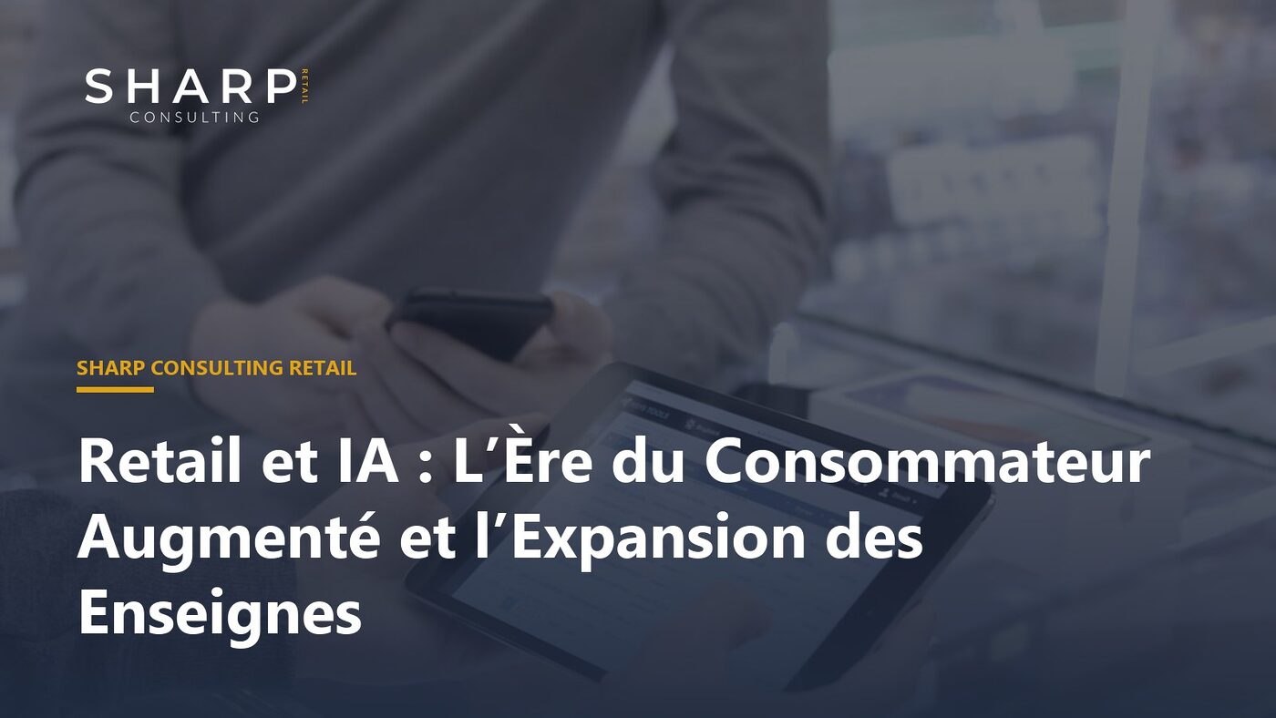 Consommateurs augmentés par l'IA, interagissant avec la technologie en magasin, expérience d'achat innovante.
